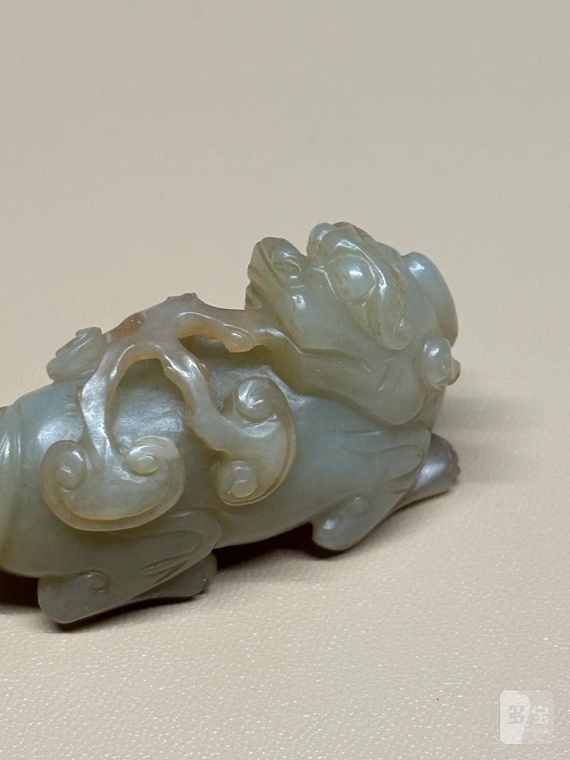 清 白玉瑞兽衔灵芝如意 - 图4